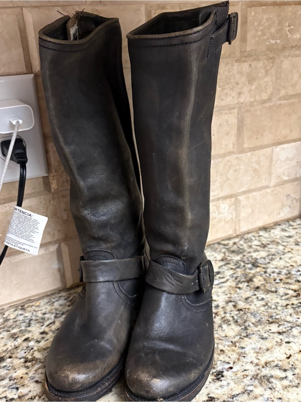 Frye Black Tall Leather Buckle Riding Boots